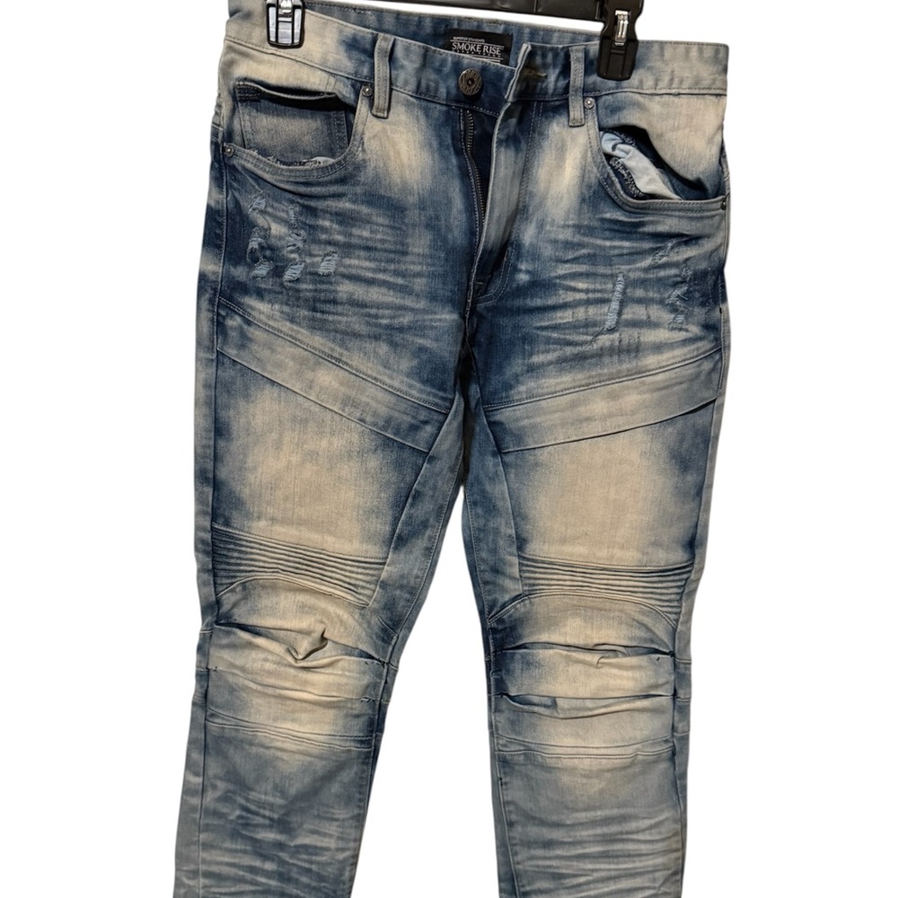Distressed Blue Skinny Jeans with Whiskering